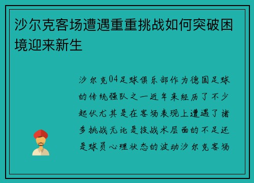 沙尔克客场遭遇重重挑战如何突破困境迎来新生