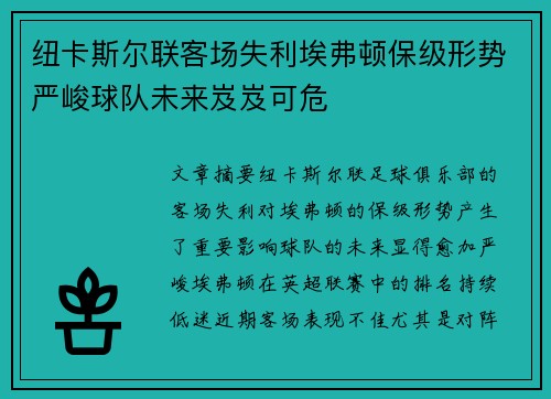 纽卡斯尔联客场失利埃弗顿保级形势严峻球队未来岌岌可危