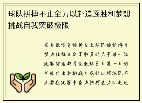 球队拼搏不止全力以赴追逐胜利梦想挑战自我突破极限