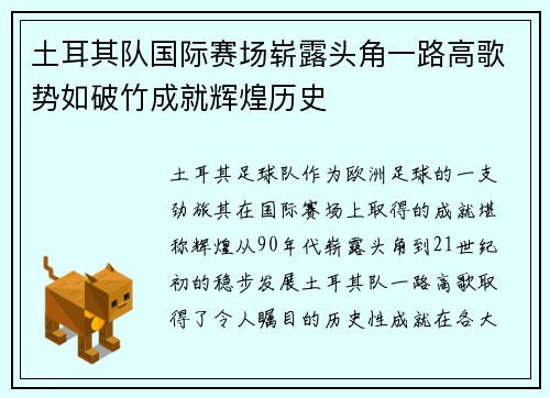 土耳其队国际赛场崭露头角一路高歌势如破竹成就辉煌历史